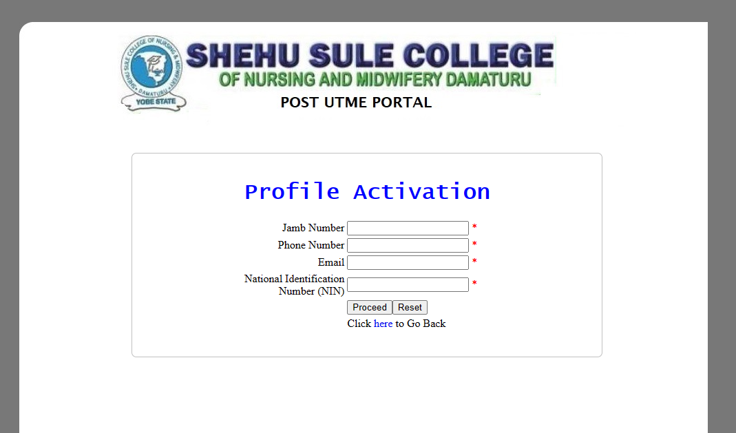 Shehu Sule College of Nursing Midwifery post UTME Portal