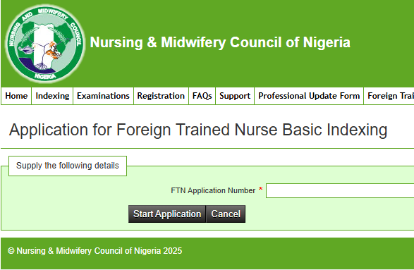 apply for NMCN foreign trained nurse basic indexing